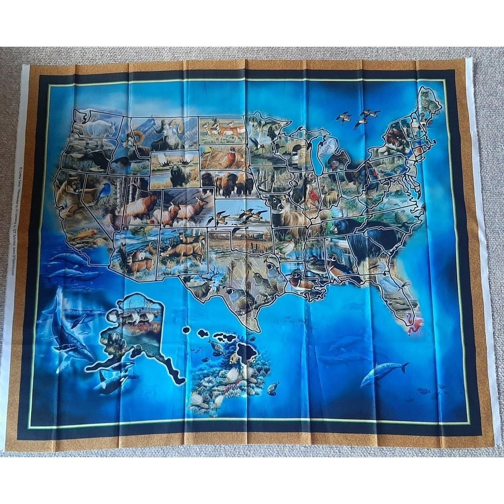 QT Fabrics Cynthie Fisher Wildlife Country Map 44" x 36" Cotton Fabric Panel